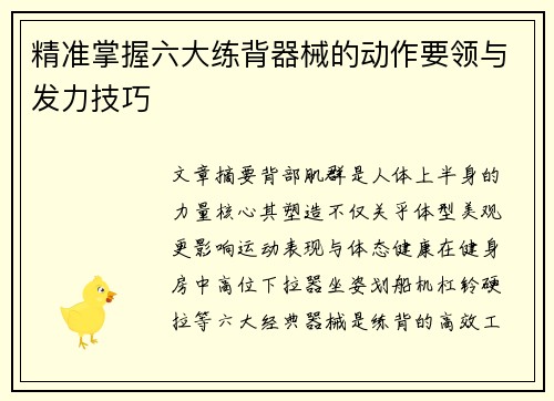 精准掌握六大练背器械的动作要领与发力技巧